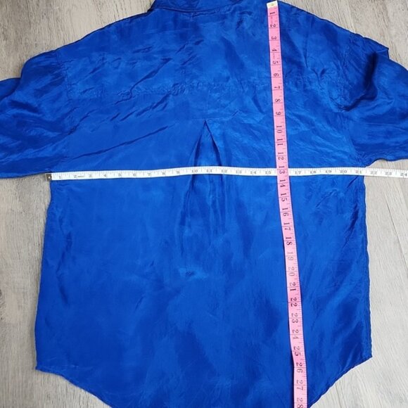 Vintage Express Irridescent Blue 100% Silk Button Down Shirt Size XS - Picture 14 of 14